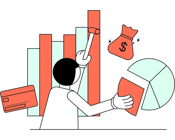 A Person Interacts With Large Financial Bars And Graphs Emphasizing The Role Of Strategic Analysis In Managing And Increasing Wealth Illustration