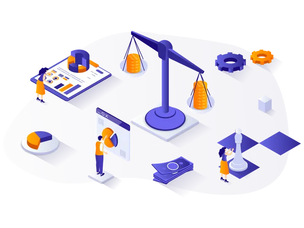 Strategic Planning Isometric Web Concept People Create Successful Strategy Analyze Financial Statistics Achievment Long Term Goals Scene Vector Illustration For Website Template In 3 D Design Illustration