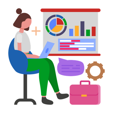 Businesswoman working on Strategic Review Illustration