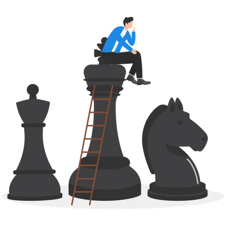Strategic Thinking To Win Business Competition Marketing Strategy Or Planning To Make Decisions Challenge Or Problem Solving Concept Contemplation Businessman Thinking With Chess Pieces C Illustration