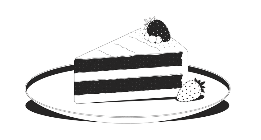 皿の上にベリーを添えたイチゴケーキ  イラスト