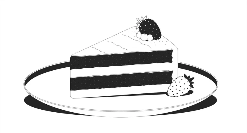 皿の上にベリーを添えたイチゴケーキ  イラスト