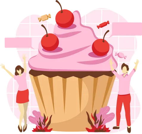 Strawberry Cupcake Illustration