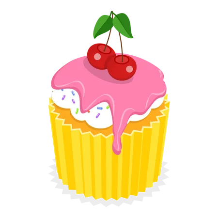 Strawberry cupcake with cherry on top  Illustration