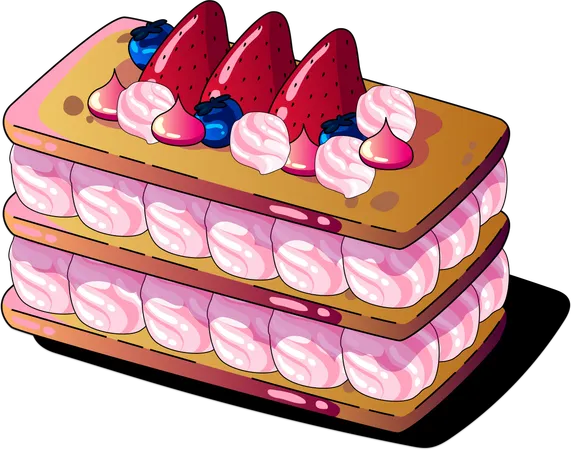 A Classic Favorite This Strawberry Layer Cake Illustration Showcases Pink Cream Layers With Fresh Strawberries And A Tempting Design Thats Perfect For Any Sweet Tooth Themed Project Illustration