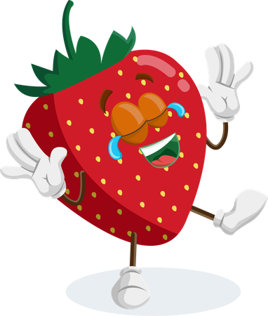 イチゴのロゴマスコットのハッピーポーズ  イラスト