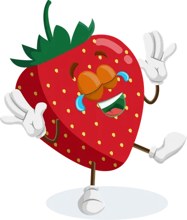 イチゴのロゴマスコットのハッピーポーズ  イラスト