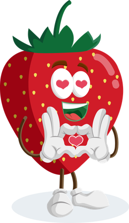 恋のポーズをとるイチゴのロゴマスコット  イラスト