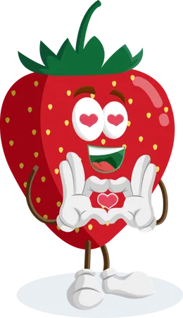 恋のポーズをとるイチゴのロゴマスコット  イラスト