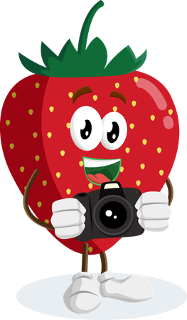 カメラポーズのイチゴロゴマスコット  イラスト