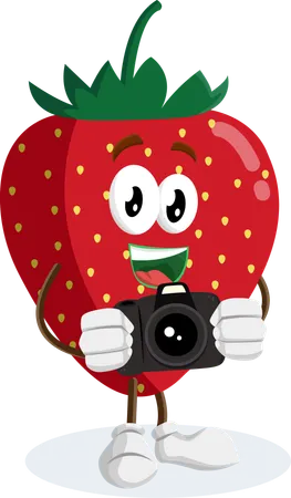 カメラポーズのイチゴロゴマスコット  イラスト