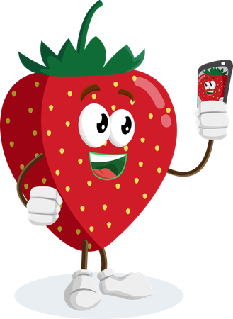 自撮りポーズのイチゴロゴマスコット  イラスト