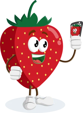 自撮りポーズのイチゴロゴマスコット  イラスト