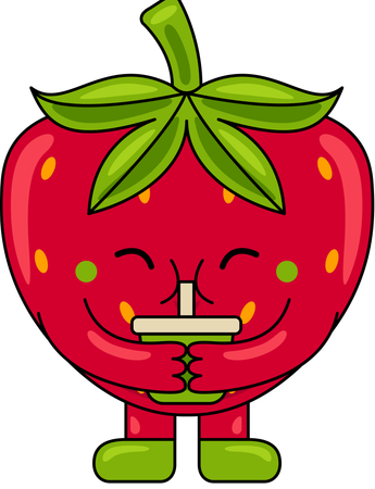 Strawberry Mascot drinking juice  Illustration