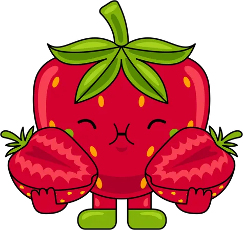 Strawberry Mascot eating Strawberry  Illustration