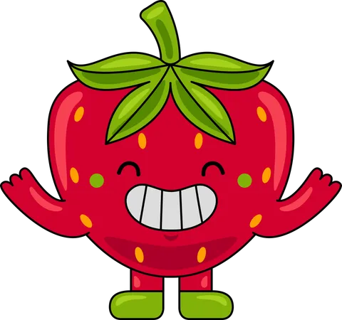 Strawberry Mascot raising hands  Illustration