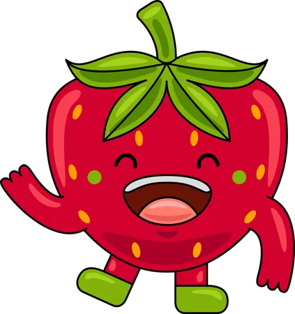 Strawberry Mascot waiving hand  Illustration