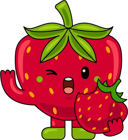 Strawberry Mascot with Strawberry  Illustration