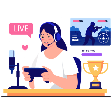 Streamer de jogos feminina  Ilustração