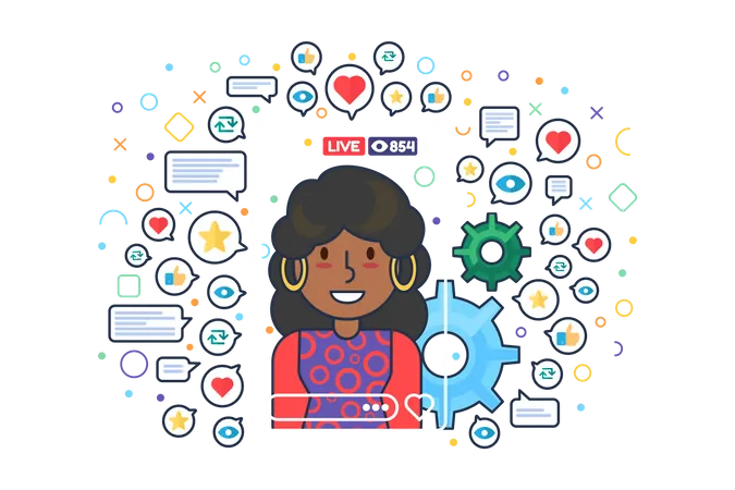 Streamer afroamericana transmitiendo en las redes sociales  Ilustración