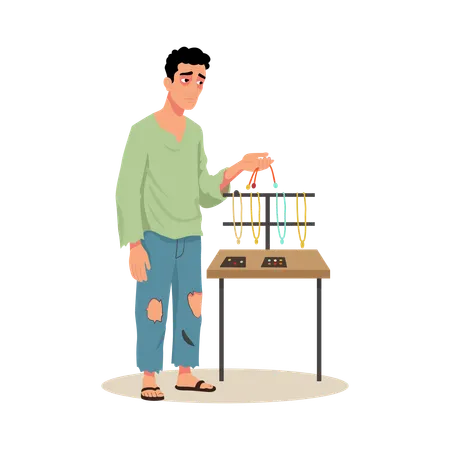 Street artificial jewellery seller  Illustration