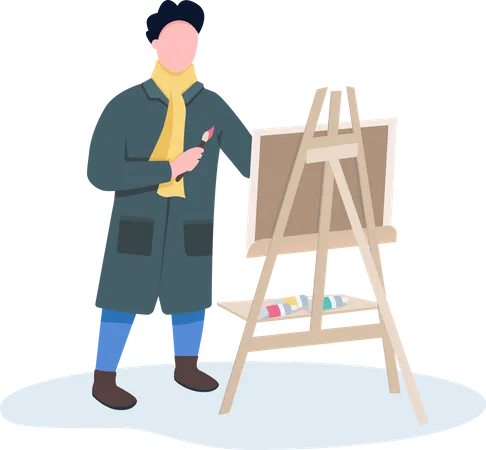 Street Artist With Easel Semi Flat Color Vector Character Standing Figure Full Body Person On White Park Visitor Simple Cartoon Style Illustration For Web Graphic Design And Animation Illustration