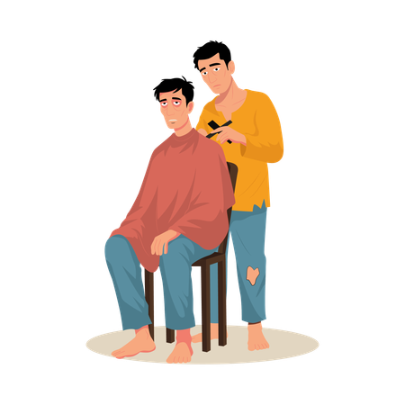 Street Barber cutting hair  Illustration