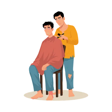 Street Barber cutting hair  Illustration