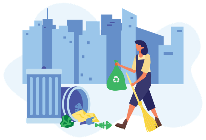 Street Cleaner Gathering Garbage  Illustration