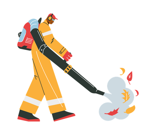 Street cleaner removes leaves with equipment  Illustration