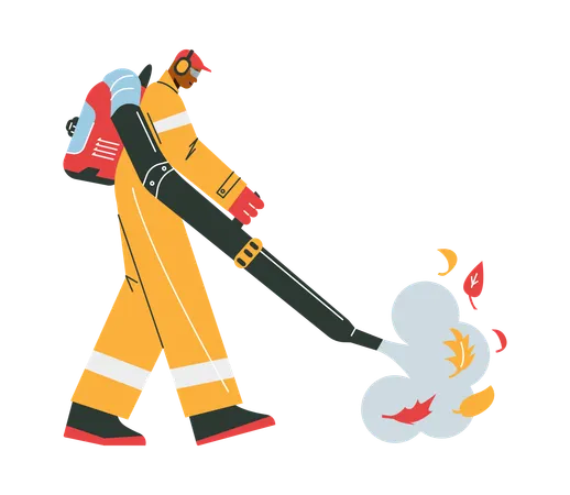 Street cleaner removes leaves with equipment  Illustration