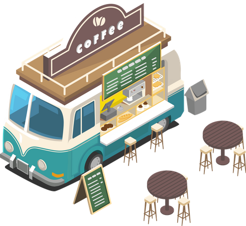 Street Coffee Truck Illustration