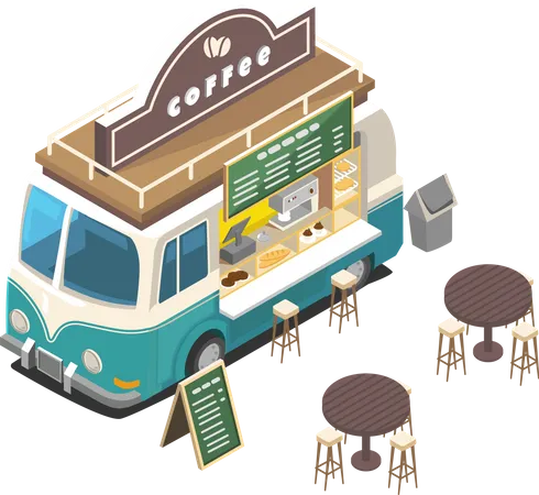 Street Coffee Truck Illustration