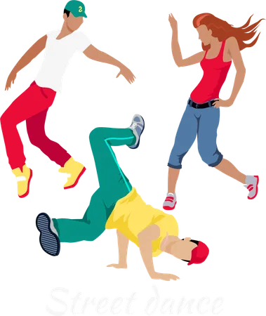Street Dance Concept Flat Design Hip Hop And Break Urban And Zumba Art And Dancer Culture And Entertainment Event Fashion Girl And Man Modern Illustration Illustration