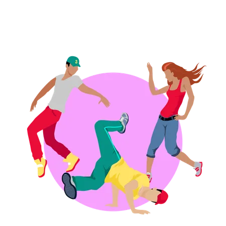 Street Dance Concept Web Banner Flat Style Vector Three Break Dancers Two Man And Girl Dancing Contemporary Choreography For Dancing School Party Event Festival Web Page Landing Design Illustration