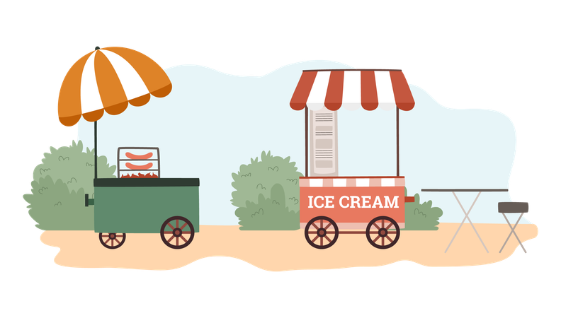 Street food festival with ice cream stall  Illustration