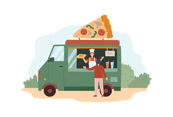 Street Food Trucks With Rooftop Illustration Pack