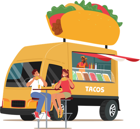 Caminhão de comida mexicana de rua  Ilustração