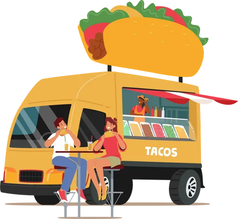 Caminhão de comida mexicana de rua  Ilustração