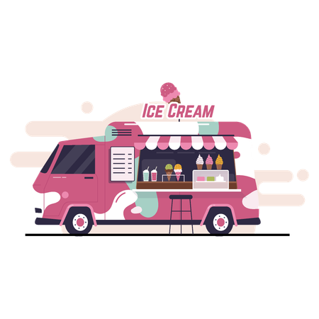 Street ice cream truck  イラスト