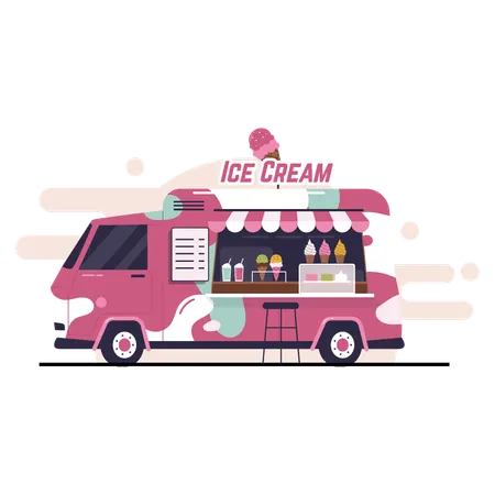 Flat Illustration Of Street Ice Cream Truck Vector Data Illustration Illustration
