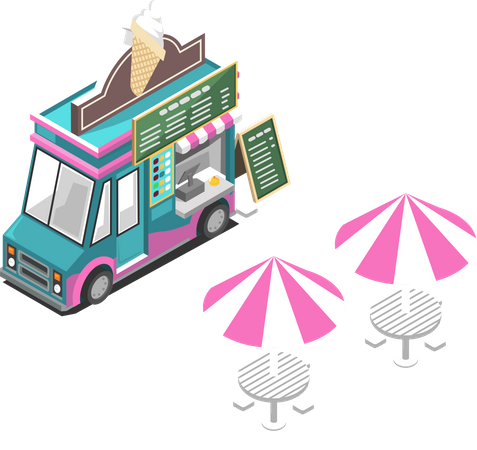 Street Ice Cream Truck Illustration