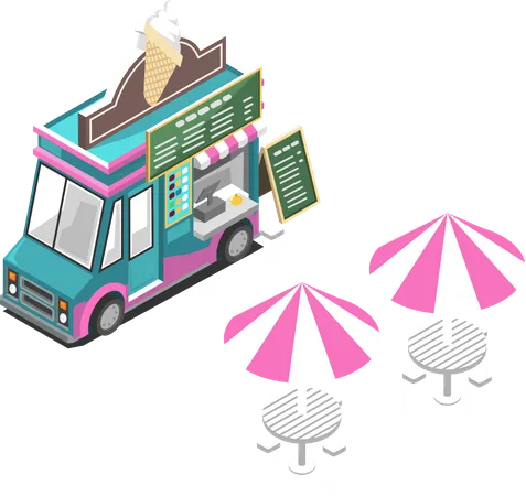 Street Ice Cream Truck  Illustration