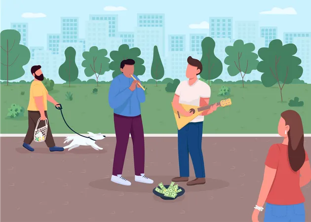 Street music playing  Illustration