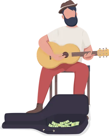 Street musician with guitar Illustration