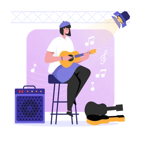 Street Musician With Guitar Illustration