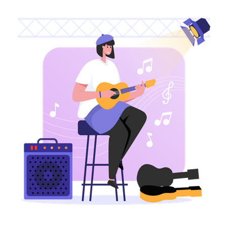 Street Musician With Guitar  Illustration