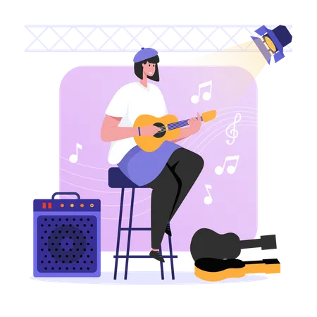 Street Musician With Guitar  Illustration