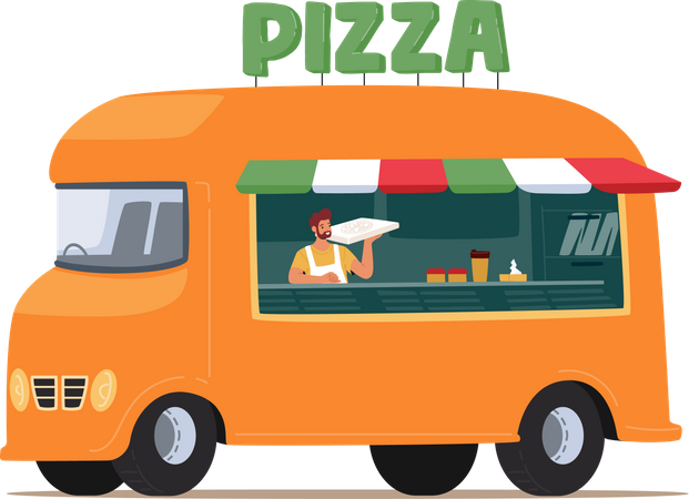 Street pizza truck Illustration