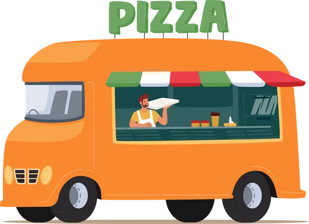 Street pizza truck Illustration